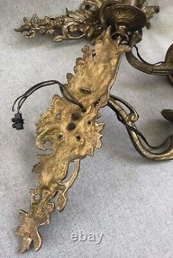 Large antique pair of french Louis XV style sconces 19th century bronze lights