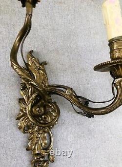 Large antique pair of french Louis XV style sconces 19th century bronze lights
