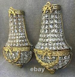 Large antique pair of french Louis XVI style lamps sconces early 1900's bronze