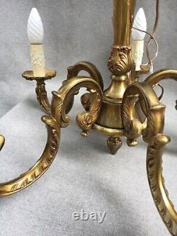 Large heavy antique french chandelier light Mid-1900's solid brass 12lb ceiling