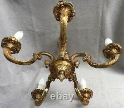 Large heavy antique french chandelier light Mid-1900's solid brass 12lb ceiling