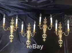 Large set of 4 x antique French empire louis XVI double sconce wall lights