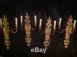 Large set of 4 x antique French empire louis xvi double sconce wall lights