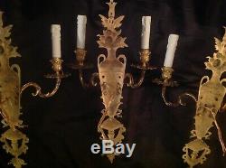 Large set of 4 x antique French empire louis xvi double sconce wall lights