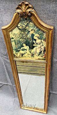 Large vintage french trumeau mirror 1960-70's Louis XV gilded wood