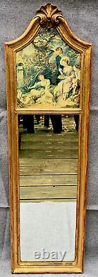 Large vintage french trumeau mirror 1960-70's Louis XV gilded wood