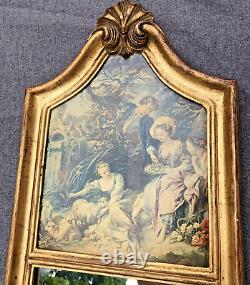 Large vintage french trumeau mirror 1960-70's Louis XV gilded wood