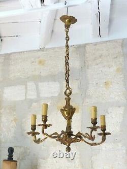 Late 19TH Antique French 5 Arms Ormolu Bronze Chandelier Ceiling Rococo Louis XV