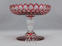 Late 19th Century French Cranberry Cut to Clear Roundles Ovals Crystal Compote