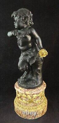 Lg. Antique French Louis XV Bronze Infant Bacchus Satyr withGilt Flower. 16tall