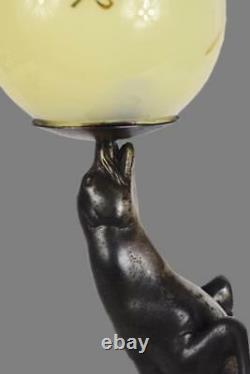 Louis Albert Carvin French Art Deco Sea Lion Marble Table Lamp Light