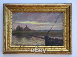 Louis Bouchet Small Gem Sunset Painting Antique Landscape Impressionist French