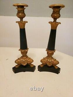 Louis Philippe Gilt Painted Bronze French Lion Paw Candlesticks Candleholder Set