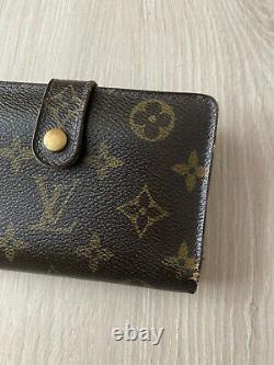 Louis Vuitton French Kisslock Clasp Monogram Leather Vintage Brown Wallet Purse