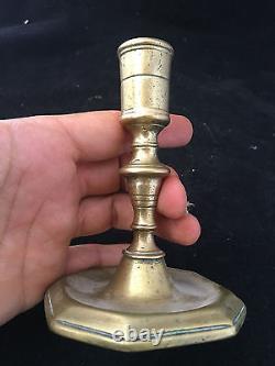 Louis XIV Antique French 17th Century Small Bronze Candle Candle Holder