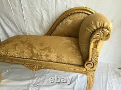 Louis XV Arm Chair French Style Bench Vintage Furniture Gold Satin
