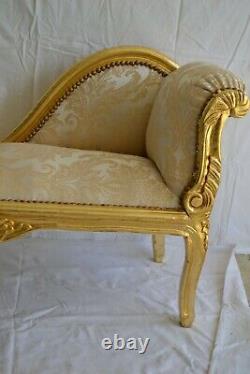 Louis XV Arm Chair French Style Bench Vintage Furniture Gold White Satin