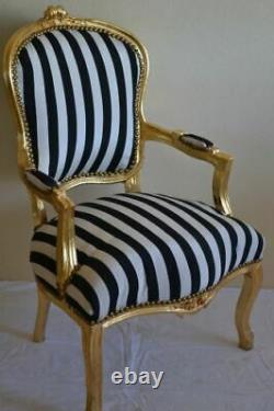 Louis XV Arm Chair French Style Chair Vintage Black And White Gold Wood