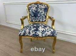 Louis XV Arm Chair French Style Chair Vintage Blue And White Gold Wood