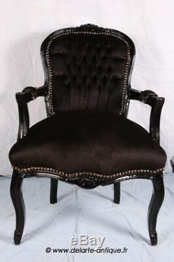 Louis XV Arm Chair French Style Chair Vintage Furniture Black Velvet