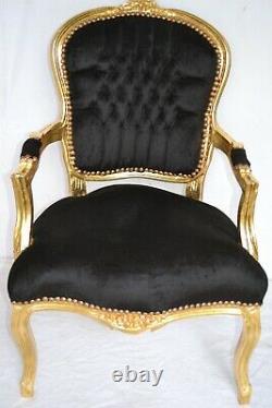 Louis XV Arm Chair French Style Chair Vintage Furniture Black Velvet Gold Wood