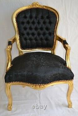 Louis XV Arm Chair French Style Chair Vintage Furniture Gold Black Satin