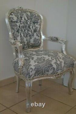 Louis XV Arm Chair French Style Chair Vintage Furniture Grey And White Silver
