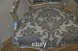 Louis XV Arm Chair French Style Chair Vintage Furniture Grey And White Silver
