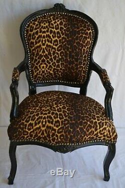 Louis XV Arm Chair French Style Chair Vintage Furniture Leopard Black Wood