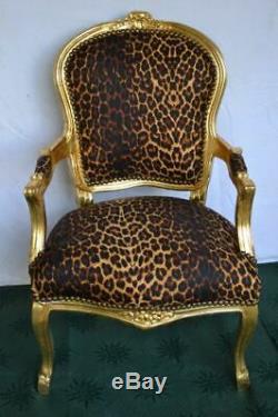 Louis XV Arm Chair French Style Chair Vintage Furniture Leopard Gold Wood