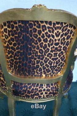 Louis XV Arm Chair French Style Chair Vintage Furniture Leopard Gold Wood