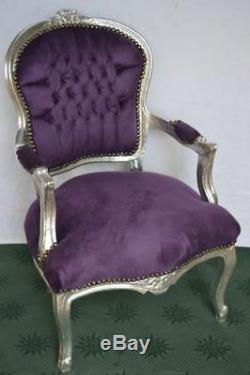 Louis XV Arm Chair French Style Chair Vintage Furniture Purple And Silver Wood