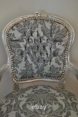 Louis XV Arm Chair French Style Chair Vintage Grey And White Silver Wood