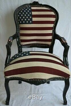 Louis XV Arm Chair French Style Chair Vintage USA Flag