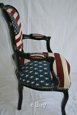 Louis XV Arm Chair French Style Chair Vintage USA Flag