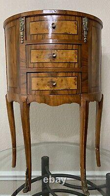 Louis XV Style French Marquetry Half Oval Moon Nightstand Night End Table