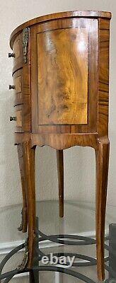 Louis XV Style French Marquetry Half Oval Moon Nightstand Night End Table