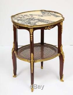 Louis XV Style French Ormolu-Mounted Mahogany Table with Marble Top, circa 1880