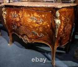 Louis XV Style Marquetry Inlaid Gilt Commode by Robert Horner