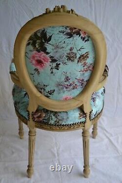 Louis XVI Arm Chair French Style Chair Vintage Furniture Blue