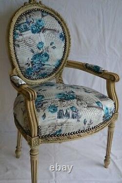Louis XVI Arm Chair French Style Chair Vintage Furniture Blue Flowers