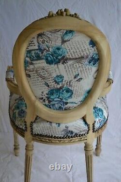 Louis XVI Arm Chair French Style Chair Vintage Furniture Blue Flowers