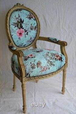 Louis XVI Arm Chair French Style Chair Vintage Furniture Blue With Flowers