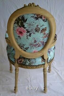 Louis XVI Arm Chair French Style Chair Vintage Furniture Blue With Flowers