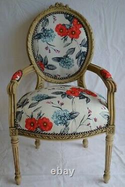 Louis XVI Arm Chair French Style Chair Vintage Furniture Red Flowers