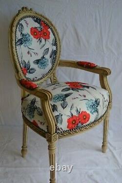 Louis XVI Arm Chair French Style Chair Vintage Furniture Red Flowers