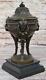 Louis Xvi Hot Cast Bronze Urn Sculpture Decor Antique Style On Marble Base