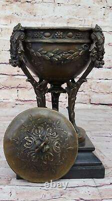 Louis XVI Hot Cast Bronze Urn Sculpture Decor Antique Style on Marble Base