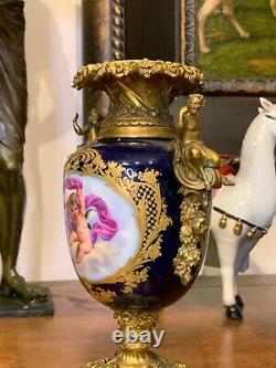 Louis XVI Late 19th Century French Painted Porcelain & Gilt Bronze Figural Vase