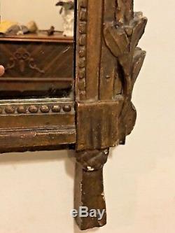 Louis XVI Original French Country Mirror Flowers Brown Paint Ca. 1780
